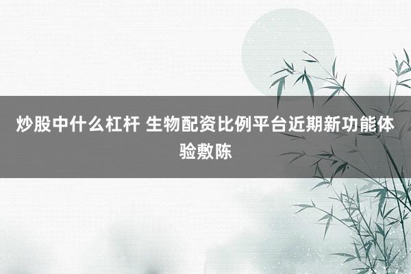 炒股中什么杠杆 生物配资比例平台近期新功能体验敷陈